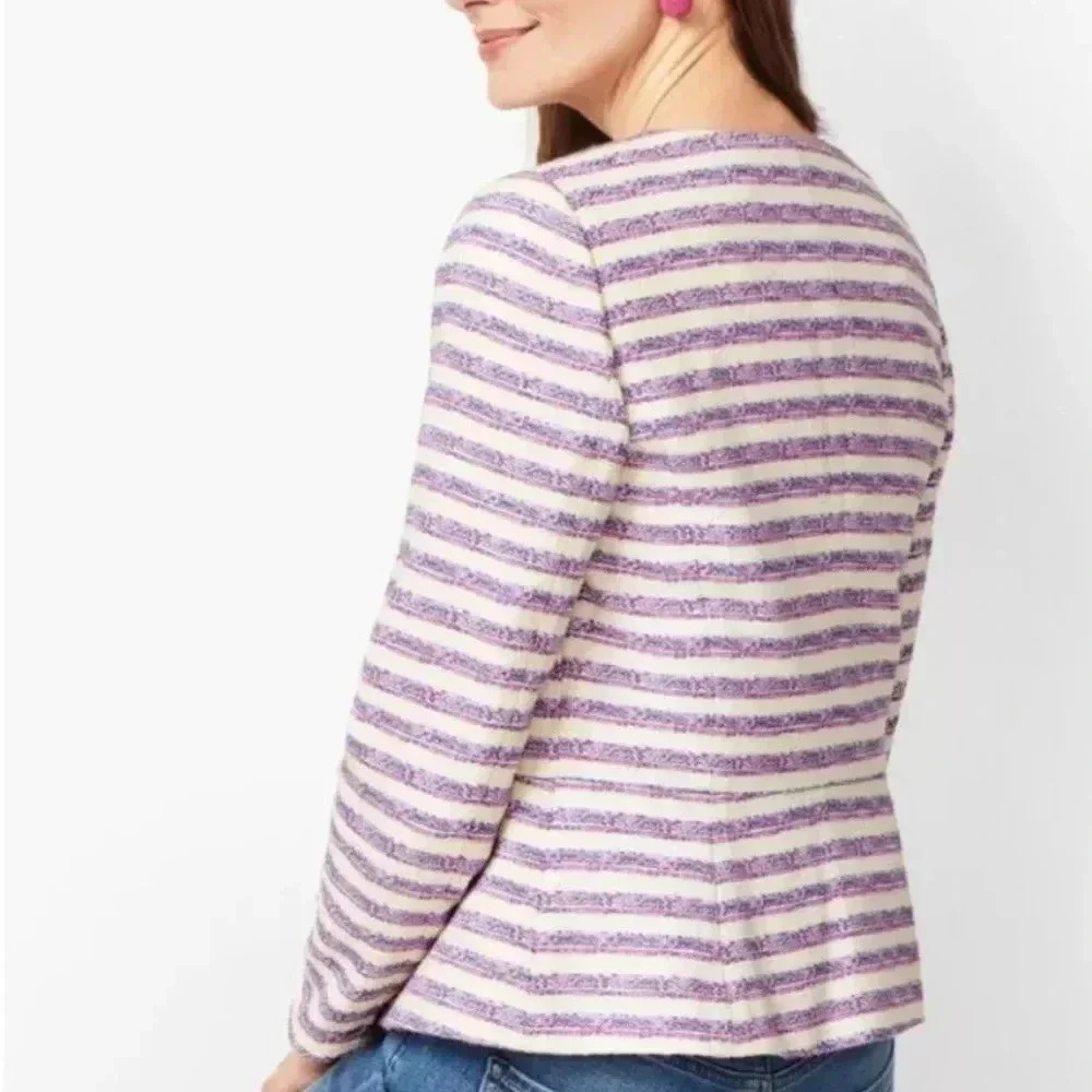 Talbots Palazzo Stripe Blazer Purple Pink White Peplum business casual Size 2P - Picture 3 of 4